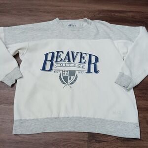 Vintage Gear for Sports Beaver College Sweatshirt Mens Large Cream Gray Pullover